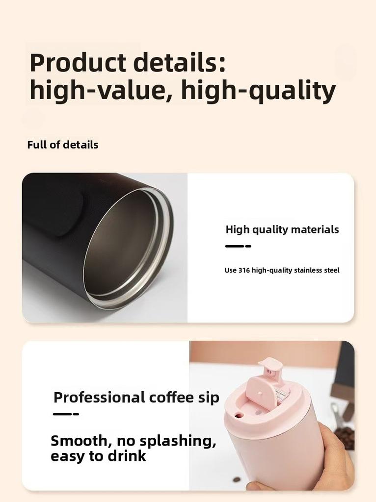 Stainless Steel Thermal Mug - Double Wall Vacuum Insulated Leakproof Thermos, Portable Travel Coffee Tumbler for Hot & Cold Drin