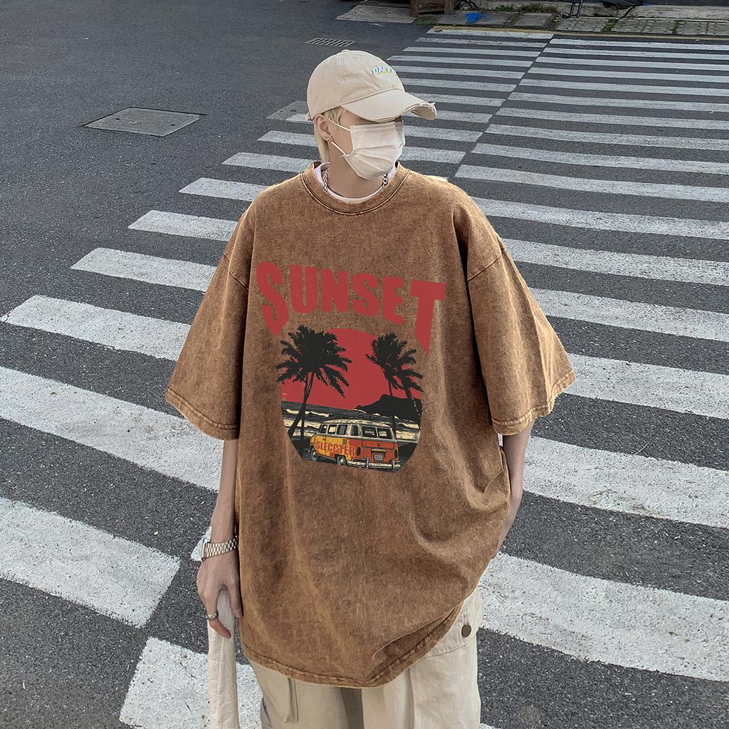 S-5XL 280gsm 100% Cotton Vintage Acid Wash T-Shirt Streetwear Brief Punk Tops T Shirts