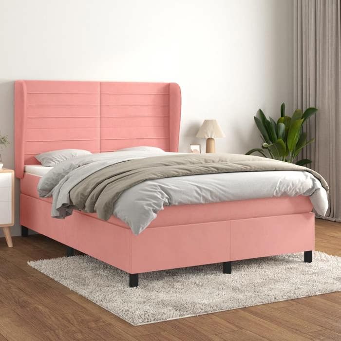 VidaXL Divan Bed with Mattress Pink 140x190 Cm Velvet - Model 3129272