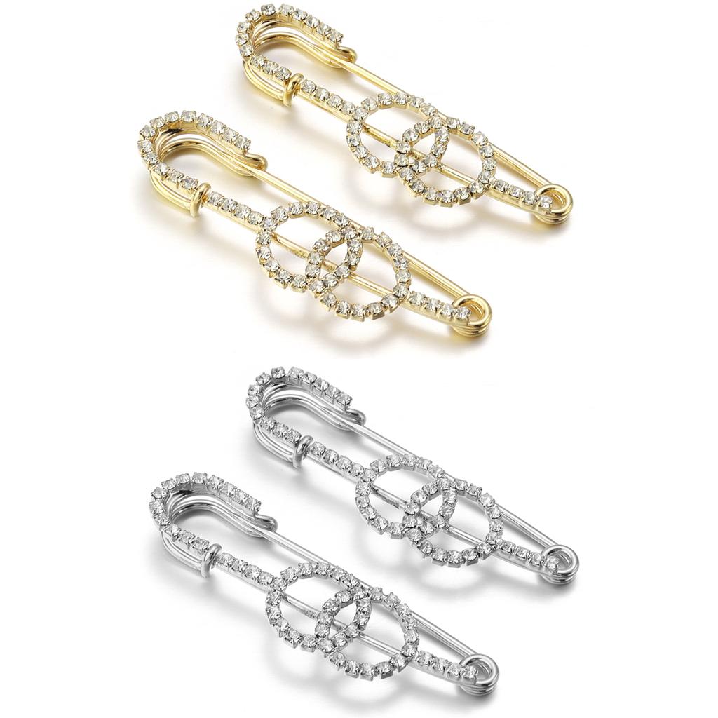 2pcs/Lot Alloy Rhinestone Brooch Pins Gold Silver Color Safety Fixed Brooches for Garment Decoration Jewelry Making