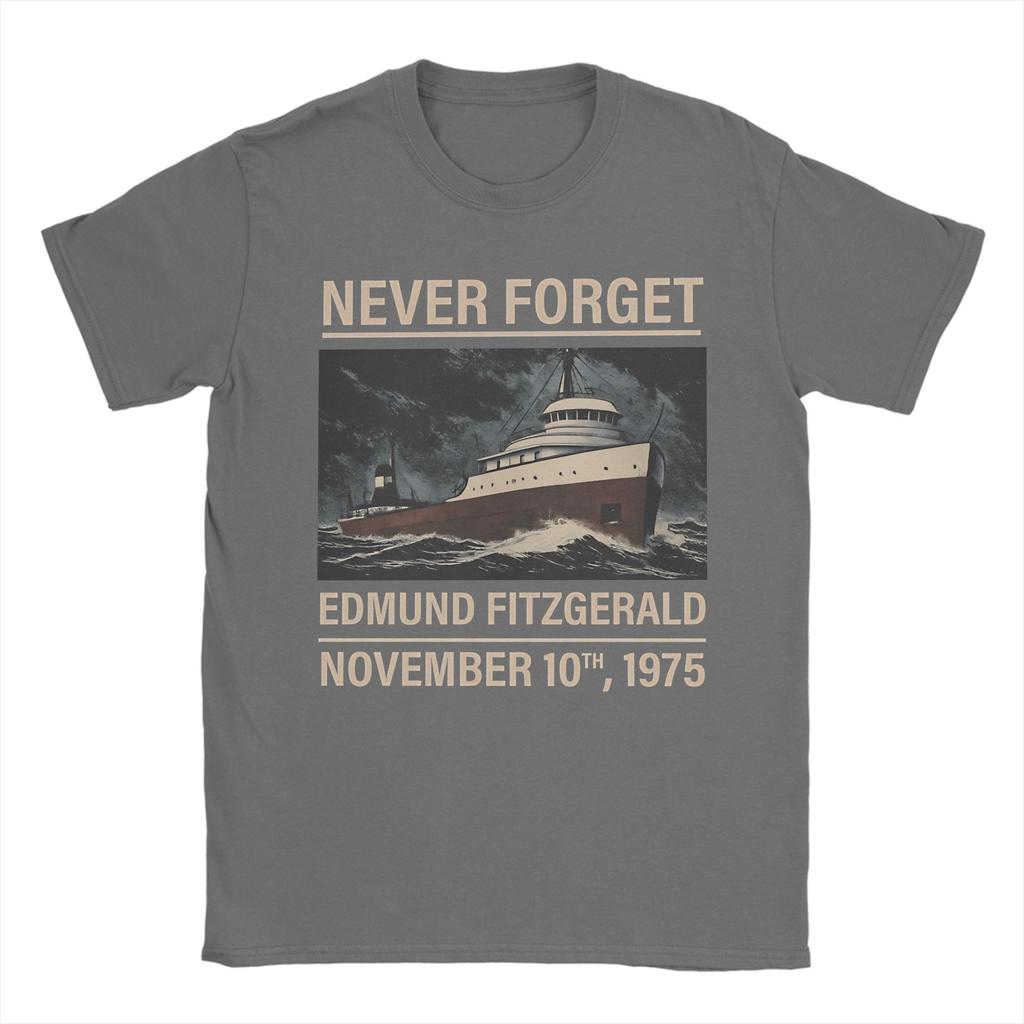 Edmund Fitzgerald T-Shirt for Men Great Ship Funny Pure Cotton Tee Shirt Crew Neck Short Sleeve T Shirts Graphic Clothes