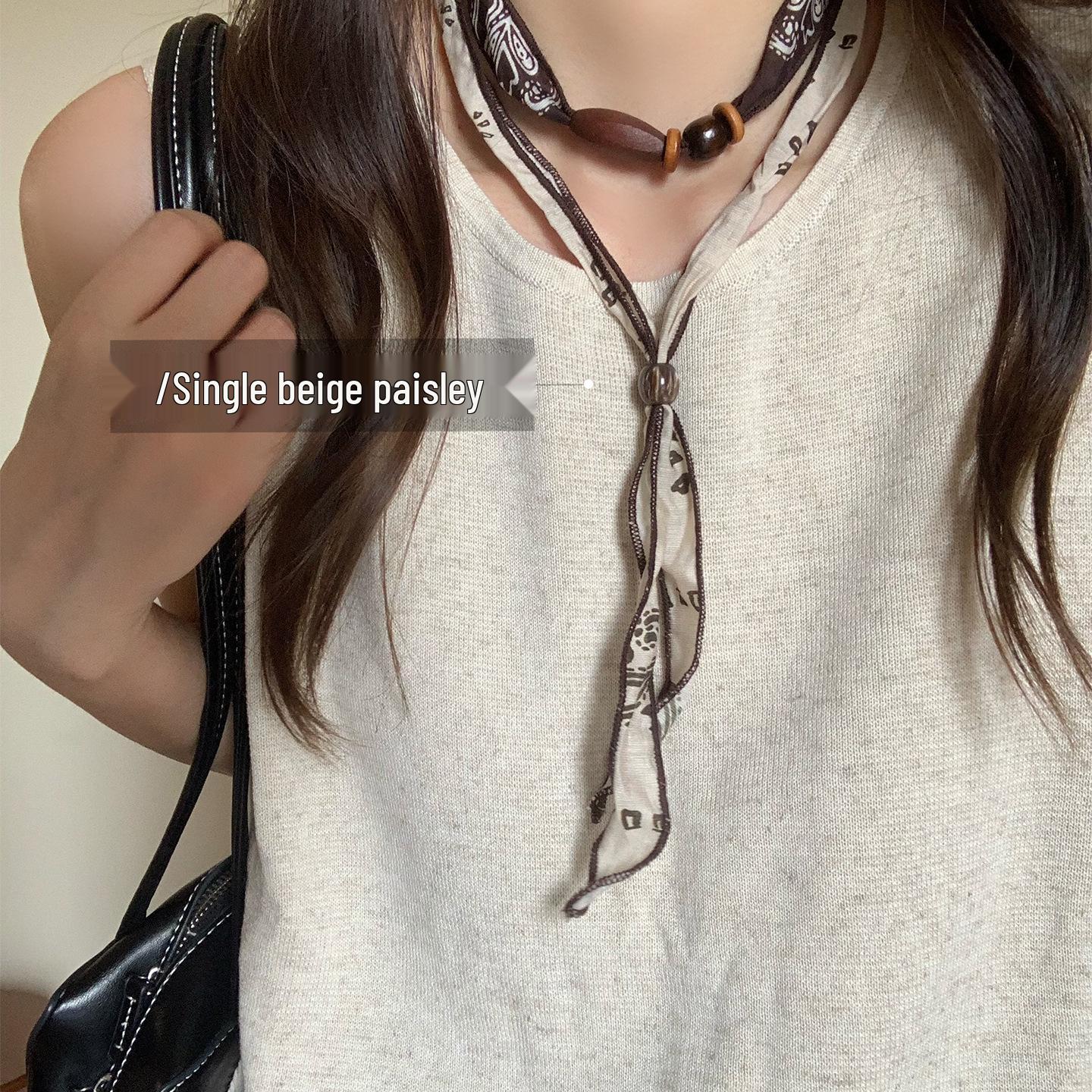 

Богемное этническое ожерелье-шарф с узором «пейсли» и деревянными бусинами - длинный женский чокер