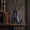 Halloween Themed Floral Display Vessel Witch Boot Vase, Gothic Spider Web Flower Black Decorative Vase with Purple Accents Table