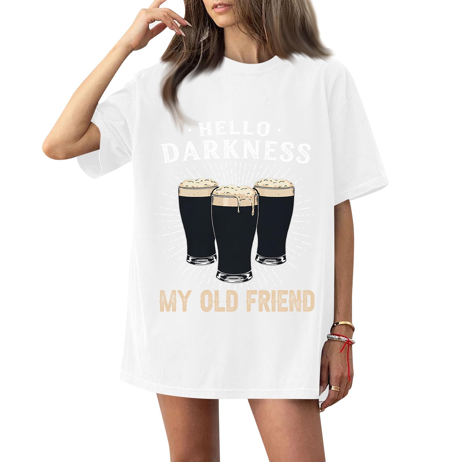 

( Darknss My Old Freend) Women s Fashion Casual Short-Sleeve Neck St. Patrick s Day Printed Shirt/T-Shirt Top XL білий