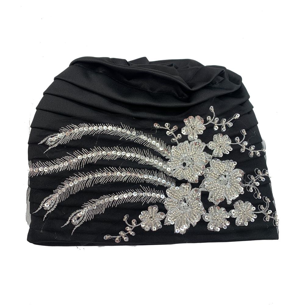 Luxury Embroidery Beading Pleated Turban Cap for Women