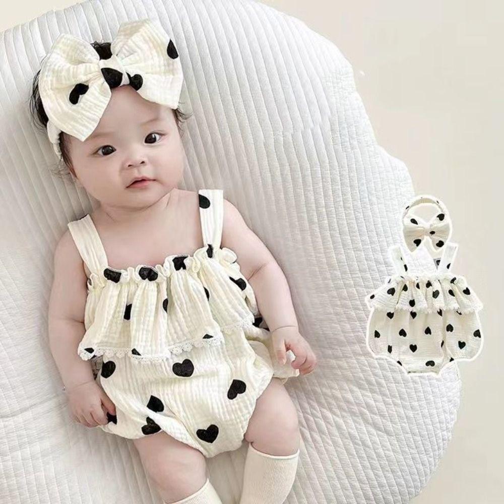 Ruffle Heart Baby Romper Bow Heart Baby Shorts Climb Suit Fashion Lace Baby Jumpsuit  Infant Wear
