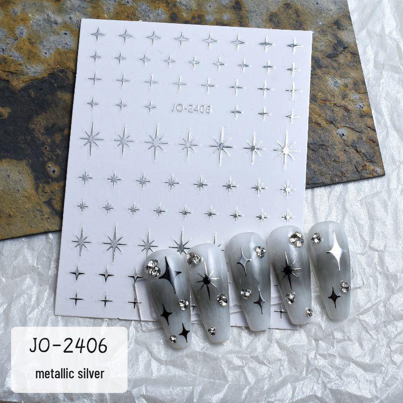 Trendy Silver Mirror Nail Stickers: Stars, Hearts, Moons & Chrome Designs