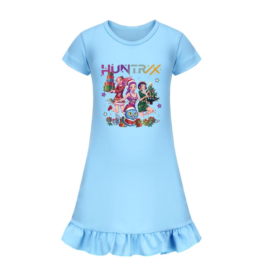 5084 Kids Girls Christmas New Year Mira Zoey Rumi Printed Ruffle Short Sleeves Casual Dress