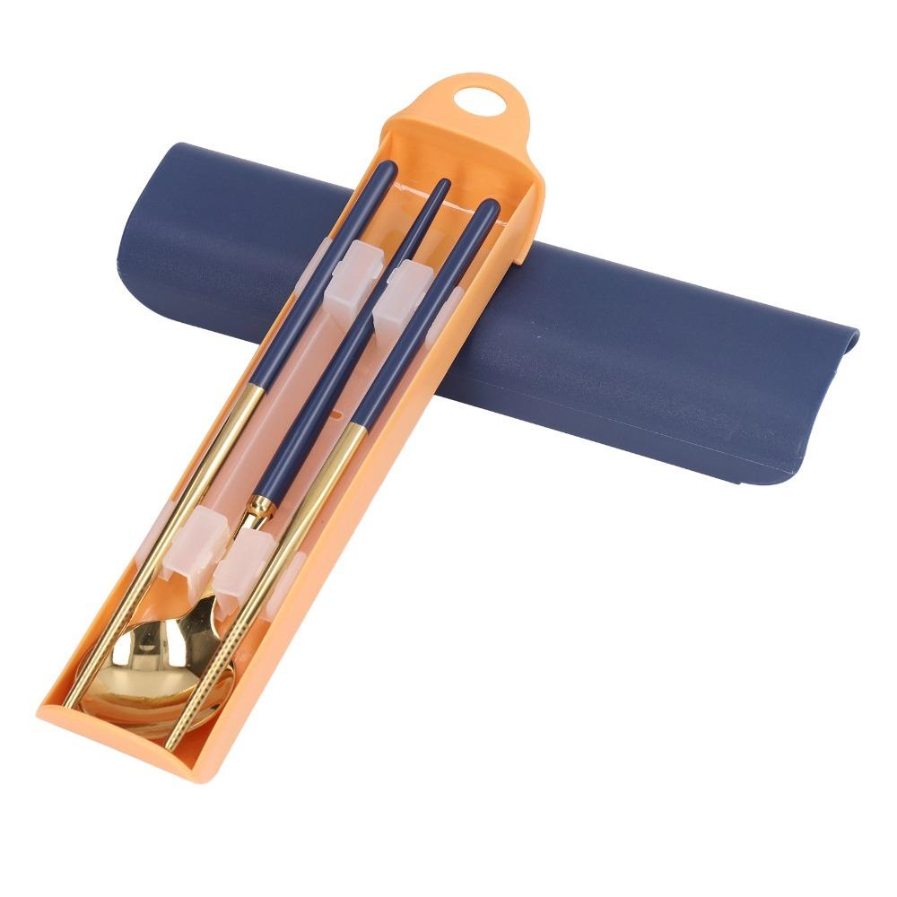 1Set Reusable Rustless Steel Dining Set Smooth Compact Spoon Chopstick Kit Colorful Lightweight Eating Tools Daily Dining