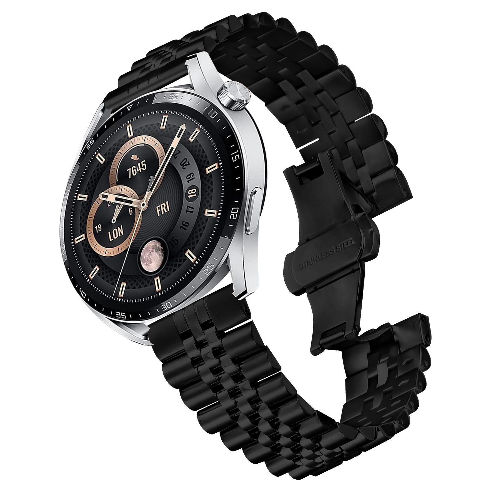 

For Samsung Galaxy Watch 46mm Wrist Band 5-Bead Stainless Steel Butterfly Clasp Watch Strap Rose Gold