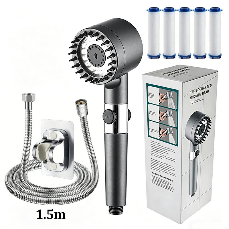 High Pressure Filter Shower Head 3 Modes One-key Stop Water Massage Clean Powerful Pressurized Shower Nozzle