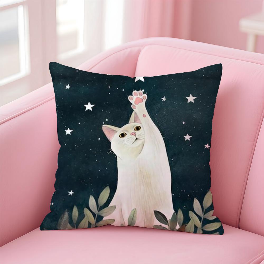 Anime Kwaii Plant Cats Cushion Cover Pillowcase Short Plush Invisible Zipper Room Sofa Cushion Cover