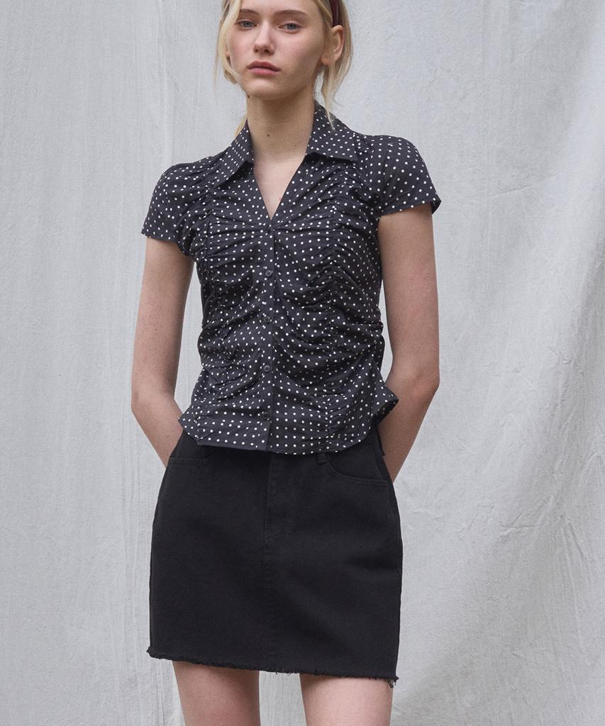 Heint Lony Natural Cotton A Line Mini Skirt 2Col_Black