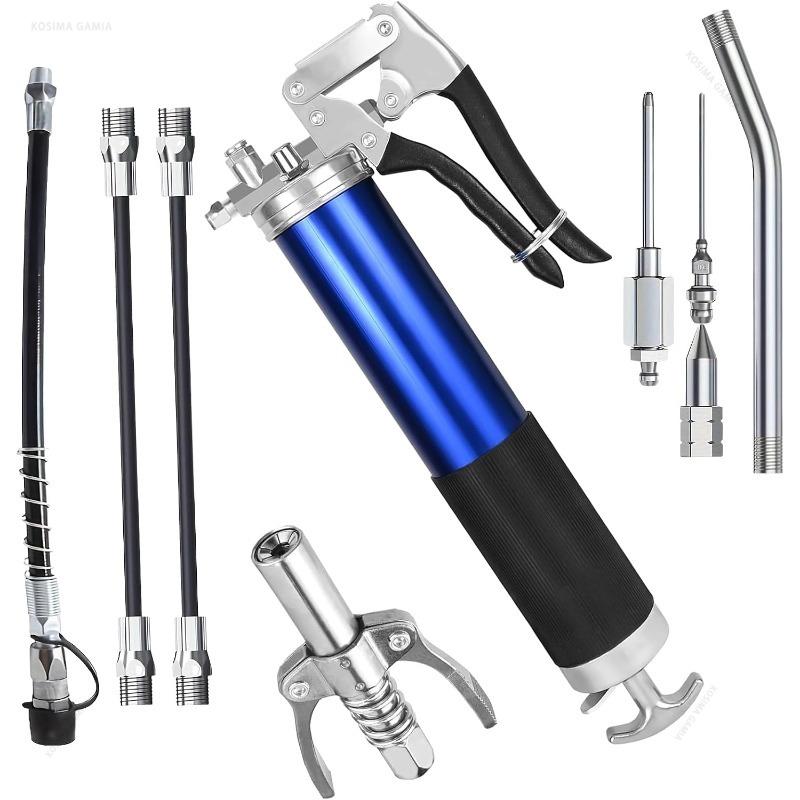 Grease Gun Heavy-Duty 8000PSI High-Pressure Manual Pistol-Grip 400CC Aluminum Alloy with Hose Nozzles for Automotive Lubrication