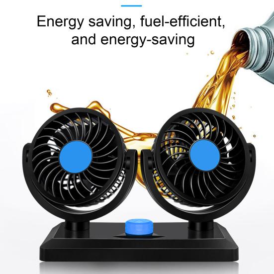 Car Fan 12V Dual Head 360 Degree Rotatable Electric Fan Dashboard Cooling Air Circulation Fan for Sedan SUV RV Low Noise 2 Speed Auto Fan