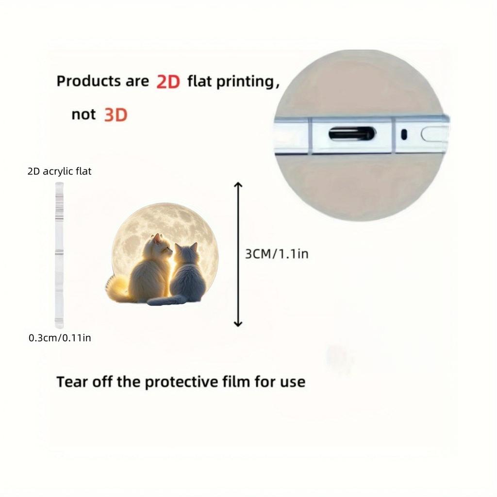2D Acrylic Cute Cat and Moon Phone Dust Plug, Perfectly Protects the Phone Interface, Phone Accessory Decorative Port Dust Plug