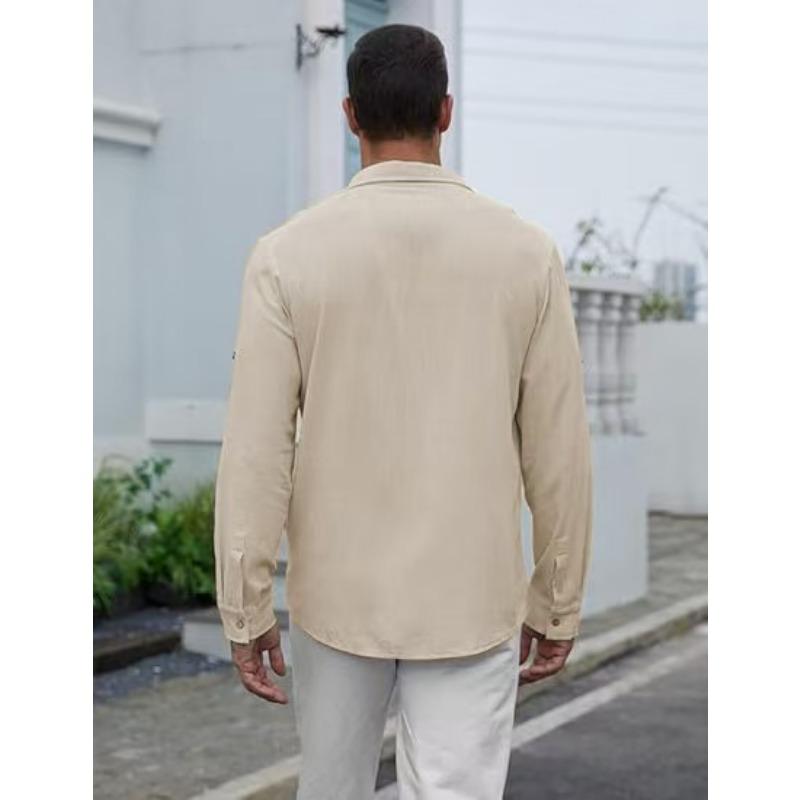 Mens Solid Color Long Sleeve Casual Business Dress Shirt