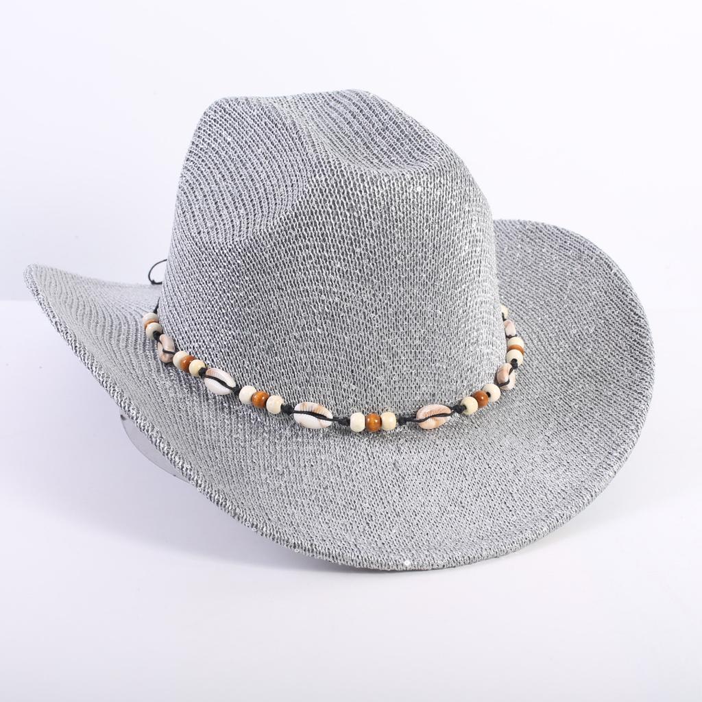 Popular European and American Classic Western Denim Straw Hat, Men's and Women's Fashion Outdoor Sunscreen Sequined Straw Hat