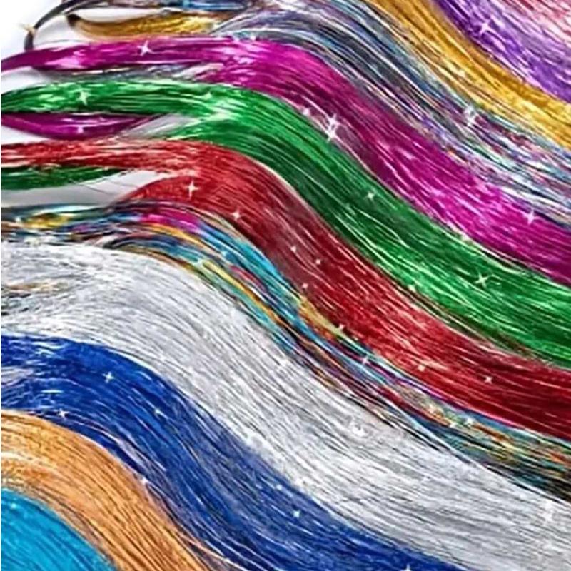Colorful Wig Extensions, Gold Wire Strips, Rainbow Extensions, Sparkling Braided Hair Ropes, Synthetic Wigs for Party Use
