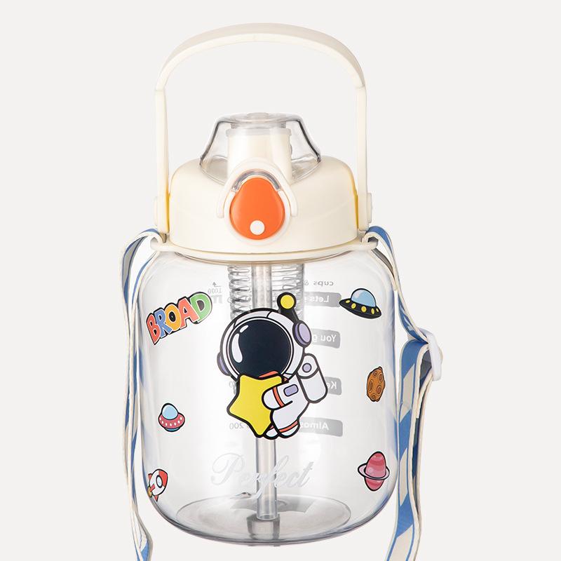 Water bottle portable strap plastic water cup high value cartoon large capacity big belly cup household portable straw cup