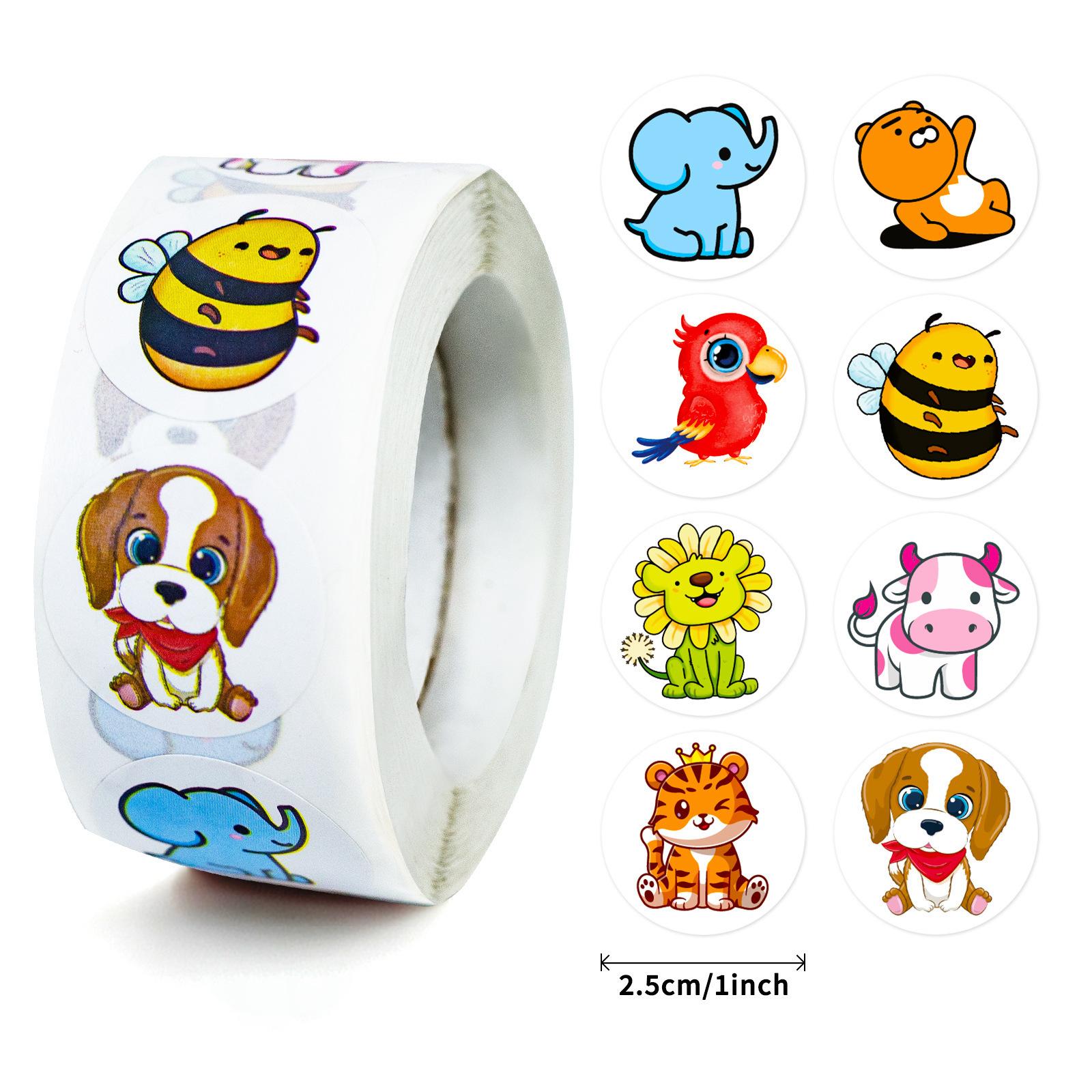 

500 Pieces/roll Small Animals Roll Stickers Children Cartoon Animal Stickers Kindergarten Baby Reward Stickers Diy