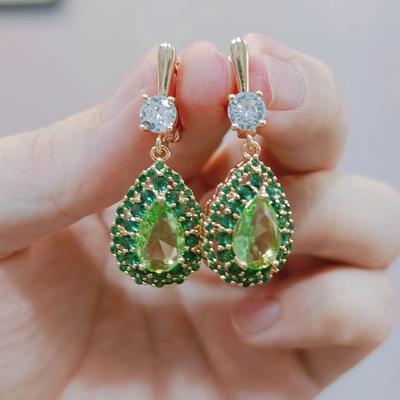 Luxury Party Earrings for Women 2023 New Fashion Green Cubic Zirconia Drop Earring Wedding Engagement Jewelry Accessories