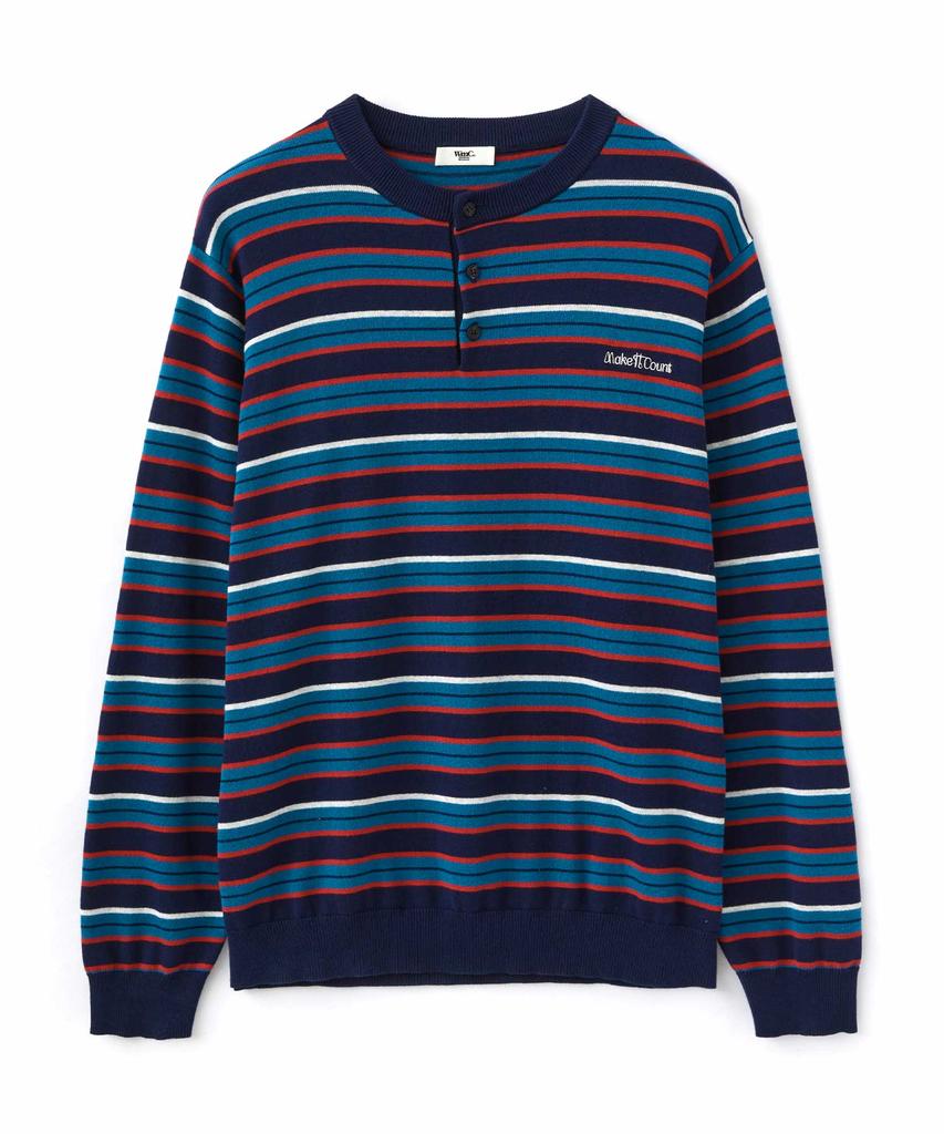 WMC Multi-Stripe Henley Neck Knit_Navy
