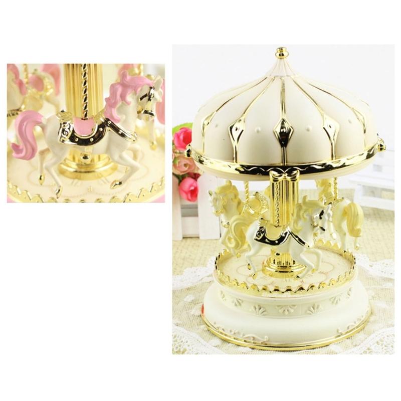 3 Horse Carousels Music Box Color Light Musical Box Christmas Birthday Presents Gift for Daughter Mom Granddaughter