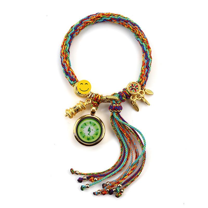 Woven Zhakiram Five Wealth Gods Eye Bracelet with Green Tara and Manjushri Thangka Design