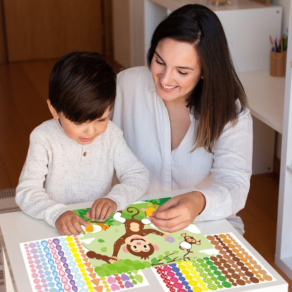 

Reusable Art Stickers Collection Book Puzzle DIY Color Dot Toy Kindergarten Style D