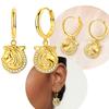 2026 New Original 925 Sterling Silver Golden Horse Head Zircon Horseshoe Pendant Hoop Earrings For Women Jewelry Gift