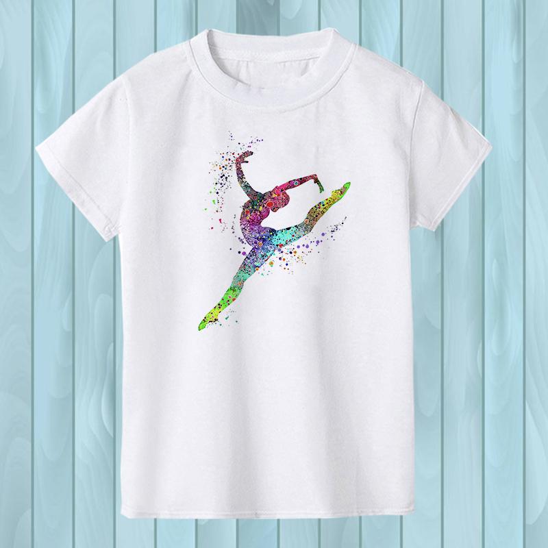 Gymnast Dancer T-Shirt Femme Watercolor Rainbow Gymnastics Art Tshirt Girls Summer Kids Tees Shirt Tops Child Streetwear Hipster