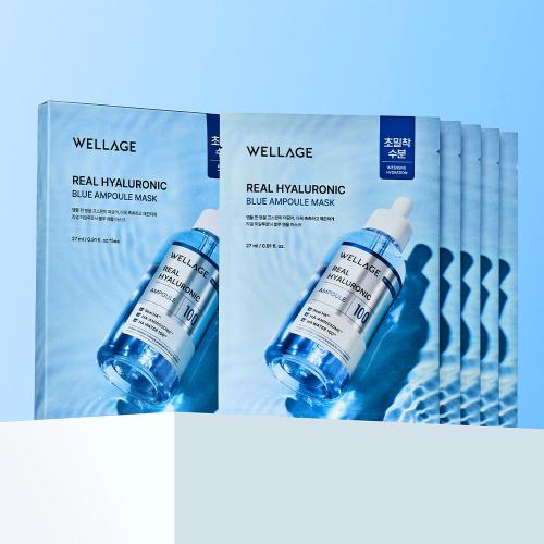 Wellage Real Hyaluronic Blue Ampoule Mask 5ea NONE