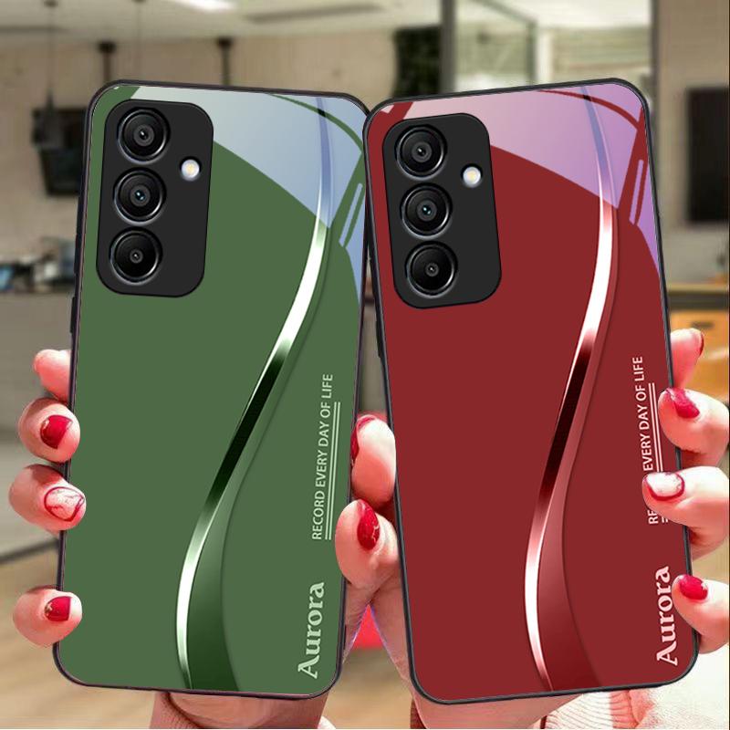 Zweifarbige Streifen für Samsung Galaxy A15 5G 54 4G 51 50 24 35 90 71 12 51 53 52S 80 22 34 Schwarze Handyhülle aus gehärtetem Glas