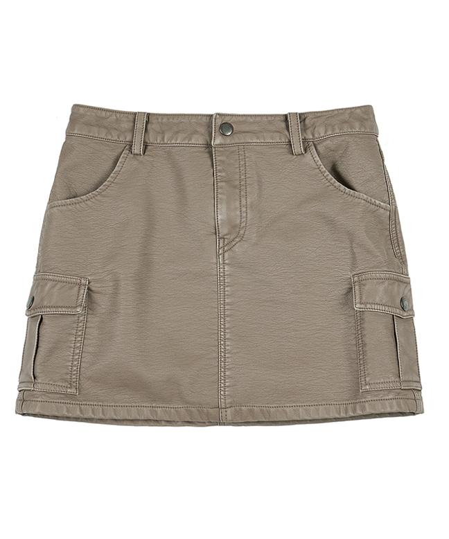 Leoninghai Vintage Washed Leather Mini Skirt [Light Grey]