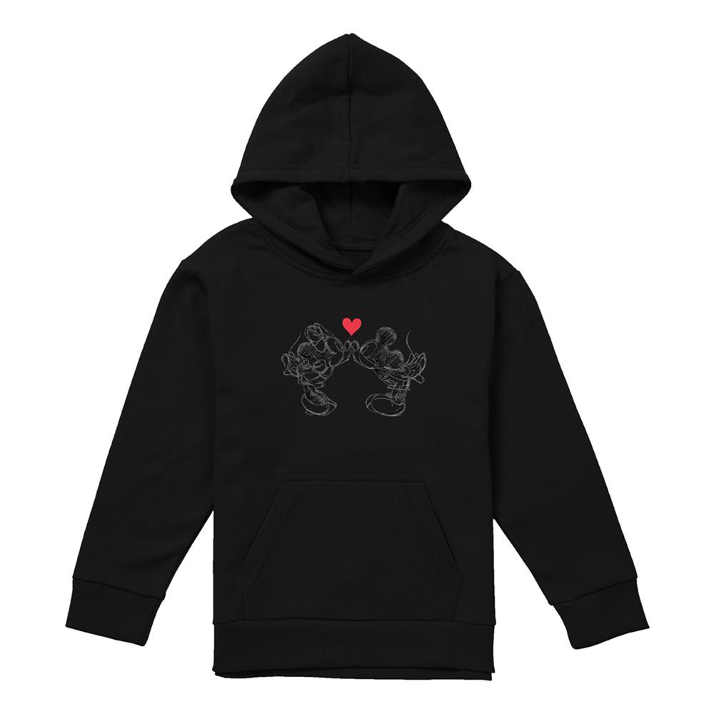 Disney Childrens/Kids Mickey Mouse & Minnie Mouse Sketch Kiss Valentine`s Day Pullover Hoodie