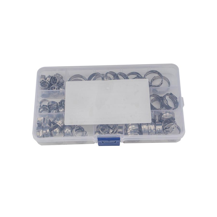 80 x 5.8-21mm Single Ear Plus Stainless Steel Car Hydraulic Hose Clamps O-Clips Pipe Fuel Air with Pliers Tool