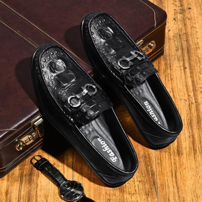 Xunqi Crocodile Pattern Leather Beanie Shoes Lazy Driving Shoes British Casual Men's Leather Shoes