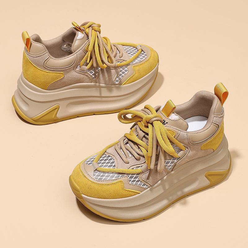 Small thick-soled inner height increase dad shoes women's spring new muffin sports casual shoes fashion mesh shoes