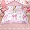 Homewish Princess Style Duvet Cover Set, Pink Bow Knot Ribbon Bed Set, Girls Bow-Tie Quilt Cover Set