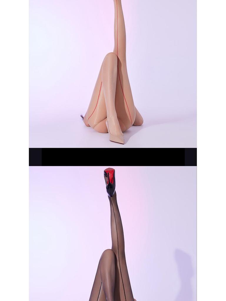 0D Black Silk Stockings with Shrimp Line Design - Sexy Red Line, Versatile Pantyhose for Women