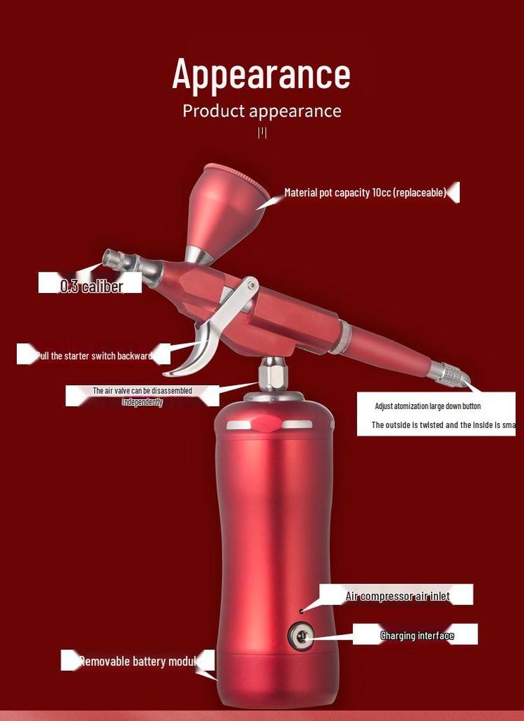 Electric Rechargeable Airbrush for Models, Makeup, Nail Art, Crafts, Hair, Cake, Furniture Repair.