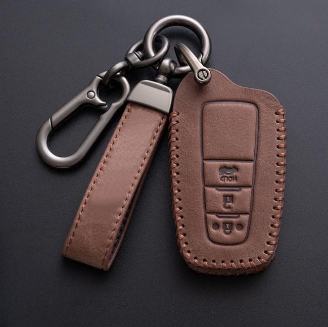 3Buttons Leather Car Key Case Cover Shell For Toyota Prius Camry Corolla CHR C-HR RAV4 Land Cruiser Prado Keychain Accessories