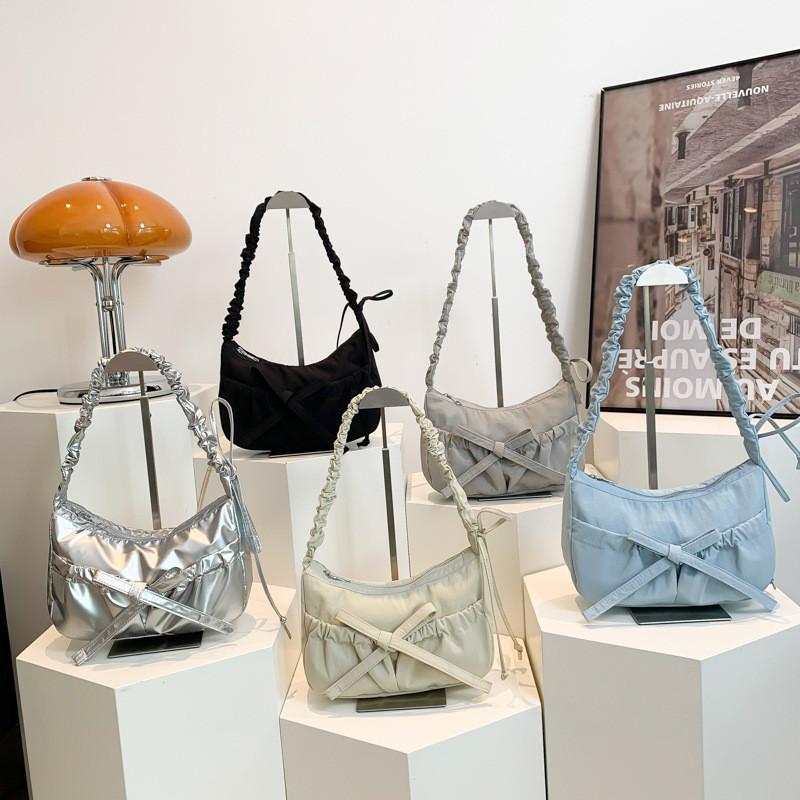 IELGY Korean Version Casual Daily All-Match Nylon Cloth Bag Simple Fashionable Pleated Cross-Body Shoulder Bag