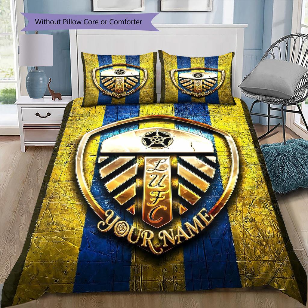 Leeds Crest Custom Name Pattern Bedding Quilt Set Quilt Cover Pillowcase Home Birthday Gift(1 * duvet cover + 2 * pillowcase, without core)
