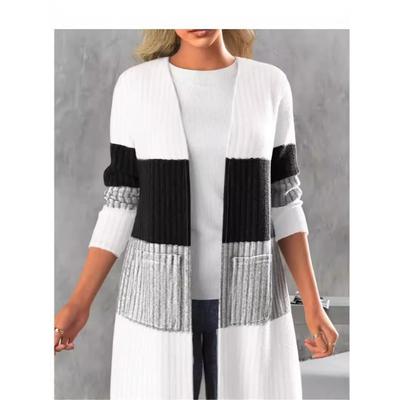 Giacca lunga casual di grandi dimensioni con colori a contrasto da donna