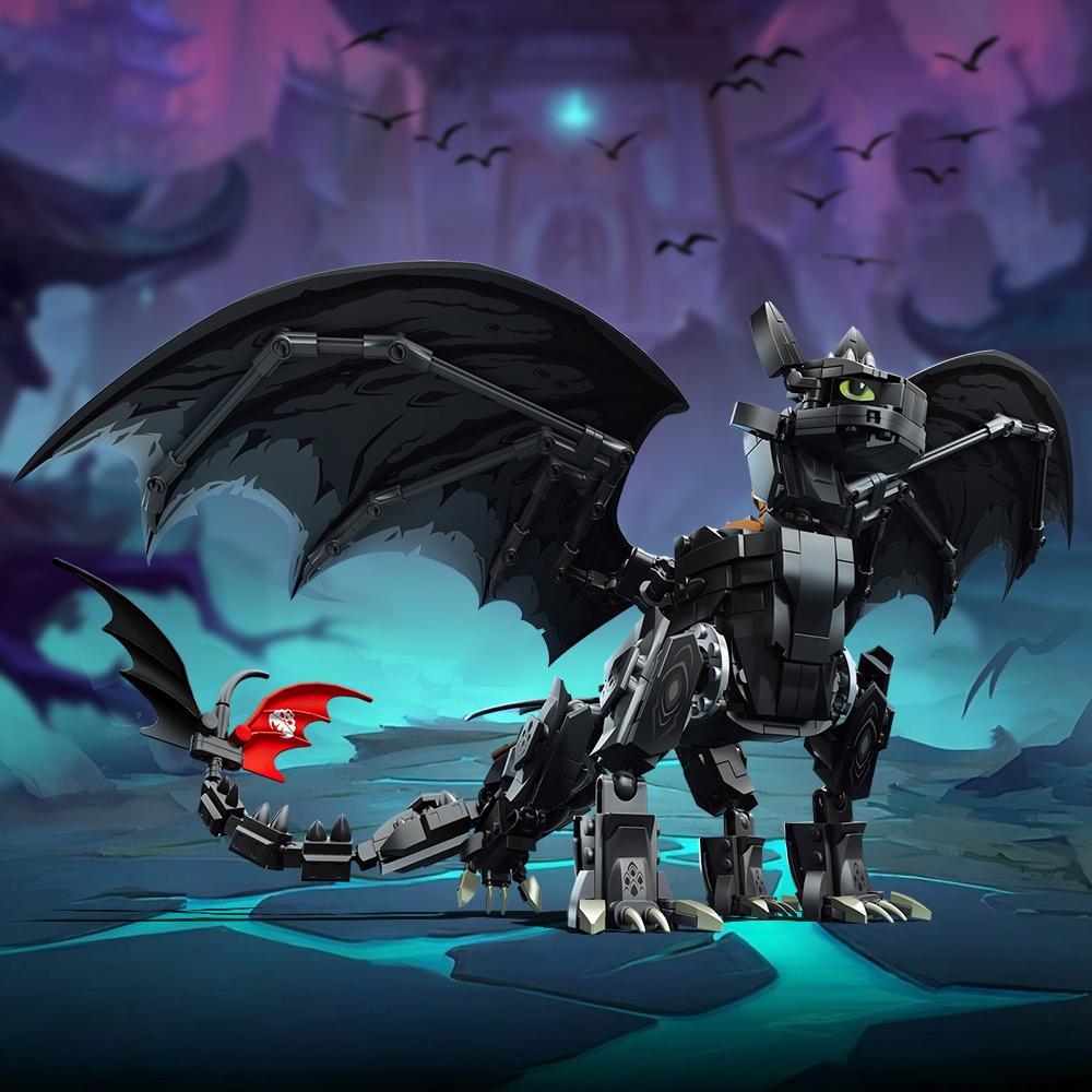 HUIQIBAO 1026PCS MOC Black dragon Monster Building Blocks movie series animals model assembly Bricks Toy set for children gift