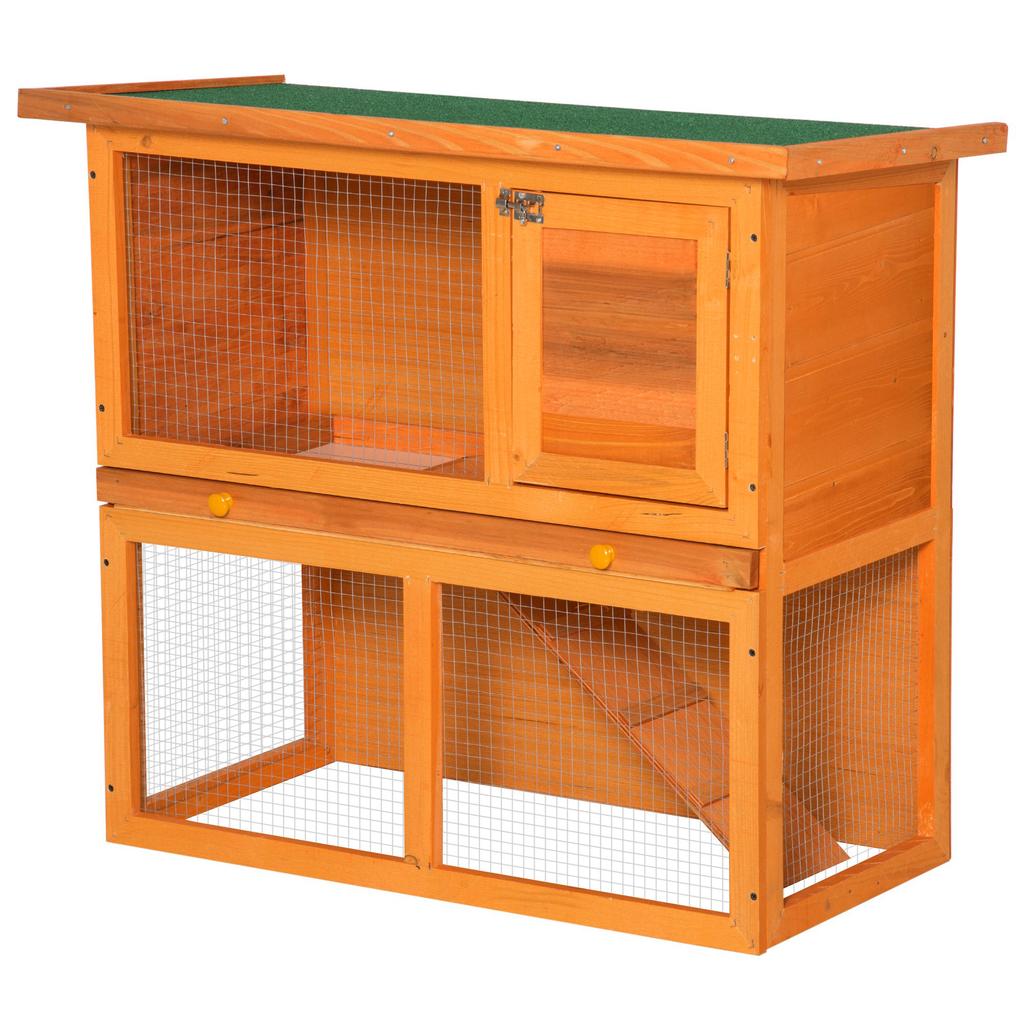 Two-Story Rabbit Cage, Outdoor Rabbit Hutch with Fir Wood Rabbit House, 90x45x80 cm