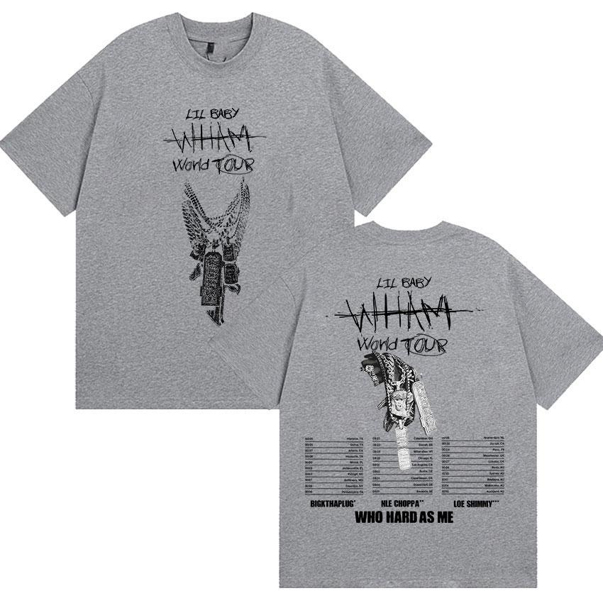 Rapper Lil Baby Wham World Tour 2025 Summer 100 Pure Cotton Printed Tshirt Mens Gothic Hip Hop Punk Man Retro Oversized Y2k