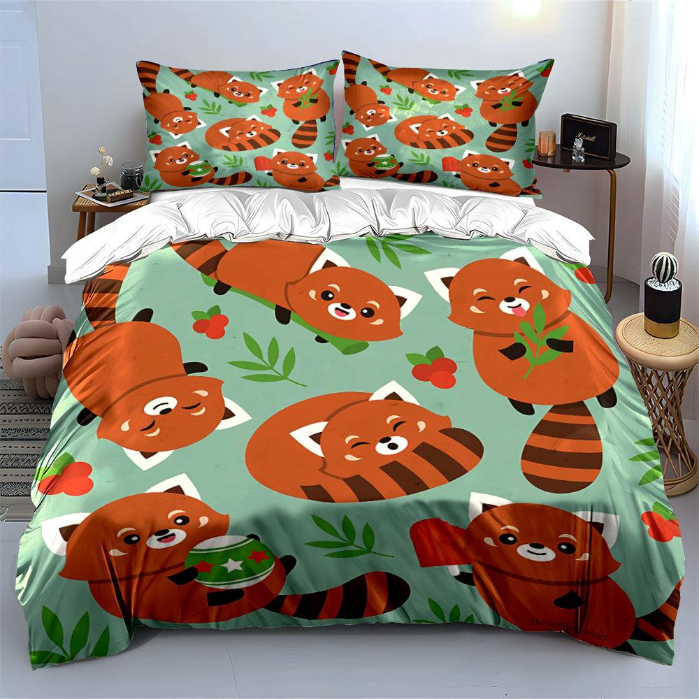 Cute Red Panda Pattern Design Bedding Duvet Cover Set Duvet Cover Pillowcases (1*Duvet Cover 2*Pillowcases, without duvet insert)